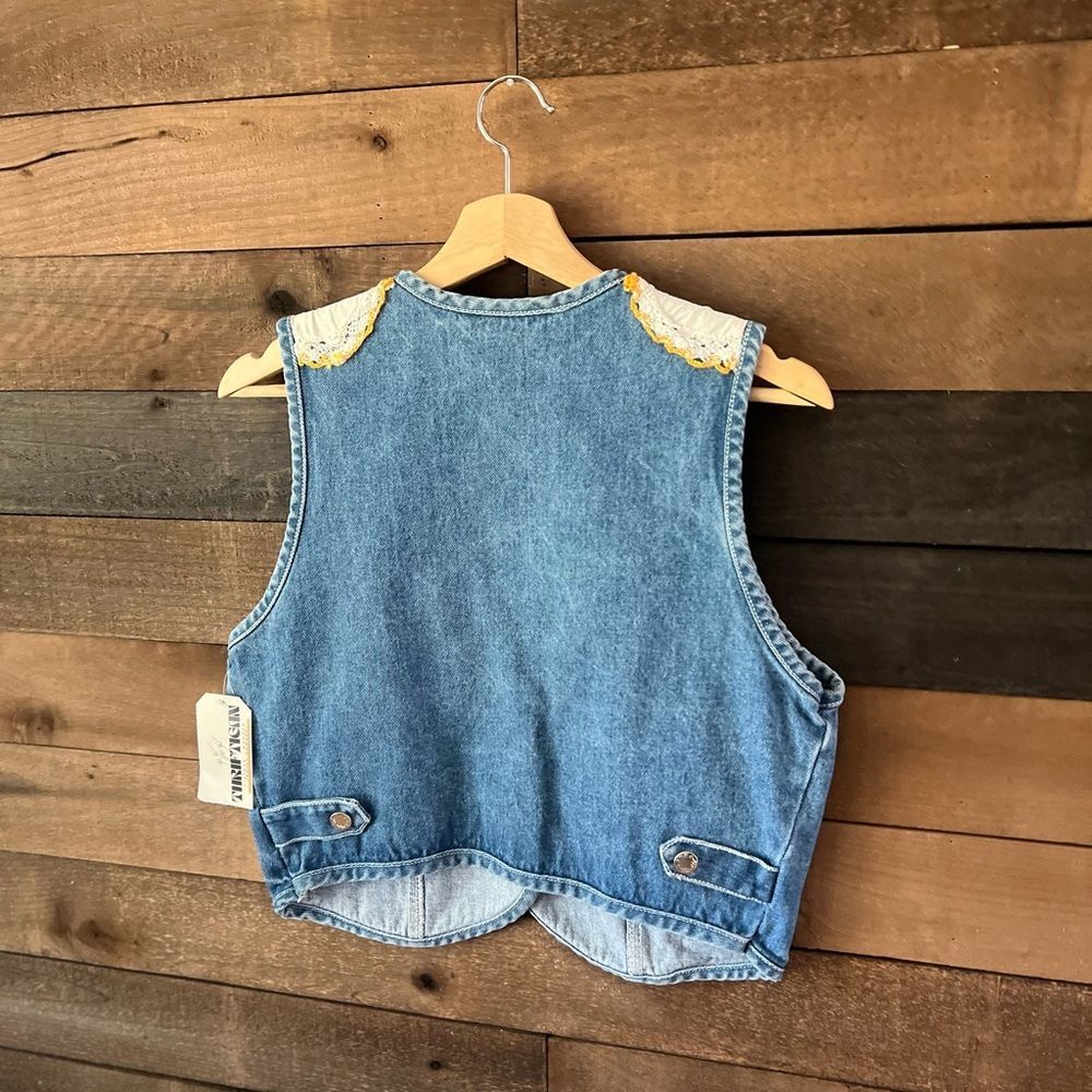 Vintage Patty Denim Vest Embroidered Patchwork Made in USA - Picture 7 of 14